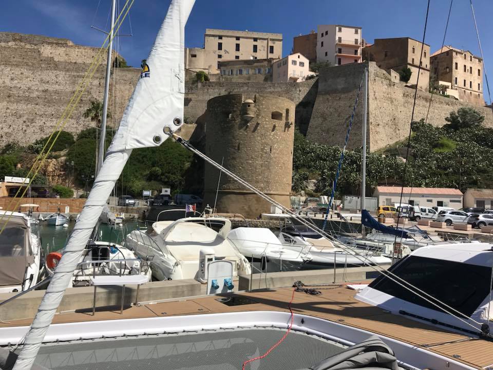 La-Citadelle-de-Calvi-after-docking-the-public-wharf-cruising-on-the-Seawind-1600-catamaran
