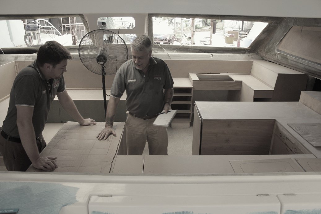 The lavish galley and saloon in the Seawind 1600